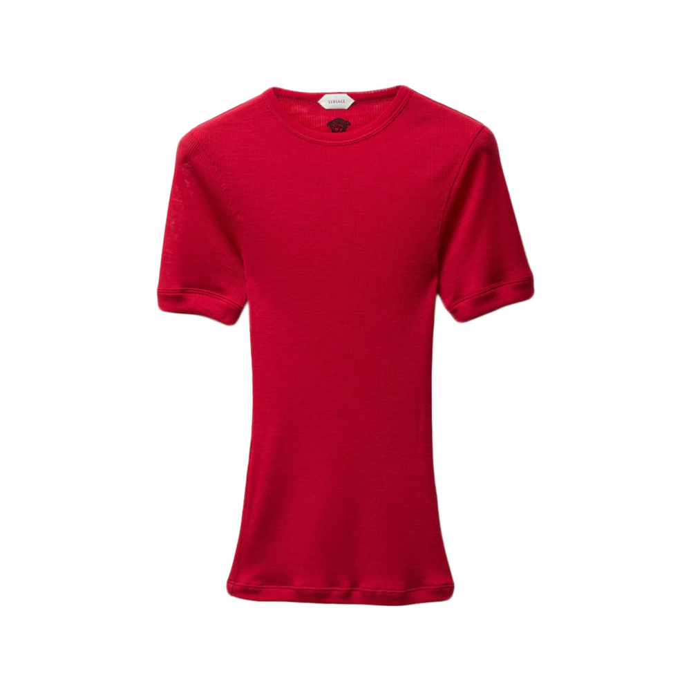 Embroidered Wool Ribbed Knit T-Shirt