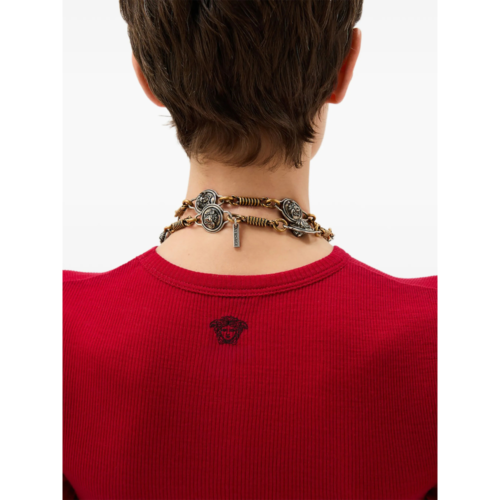 Embroidered Wool Ribbed Knit T-Shirt