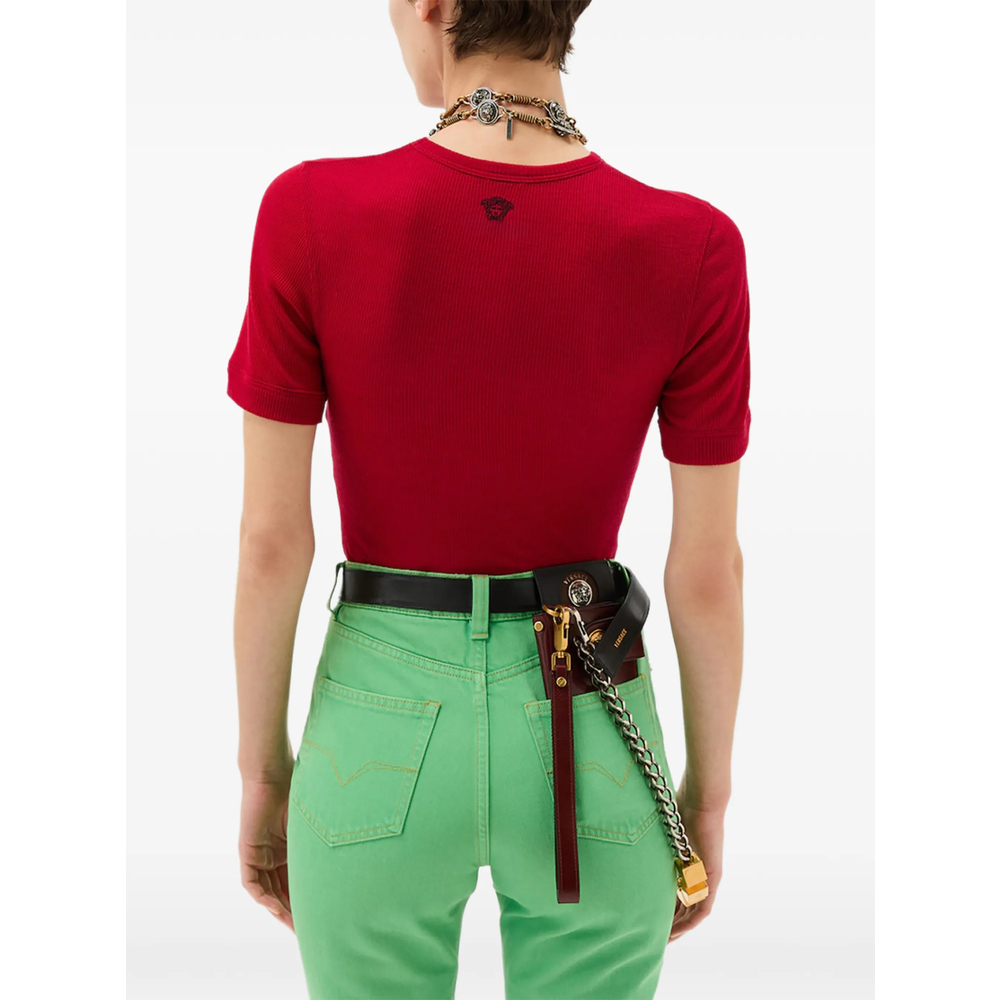 Embroidered Wool Ribbed Knit T-Shirt