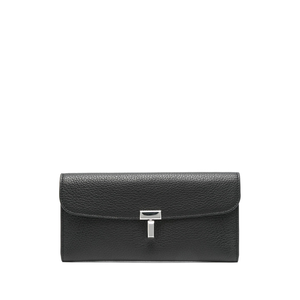 Totême T-lock Grained-leather Wallet In Black