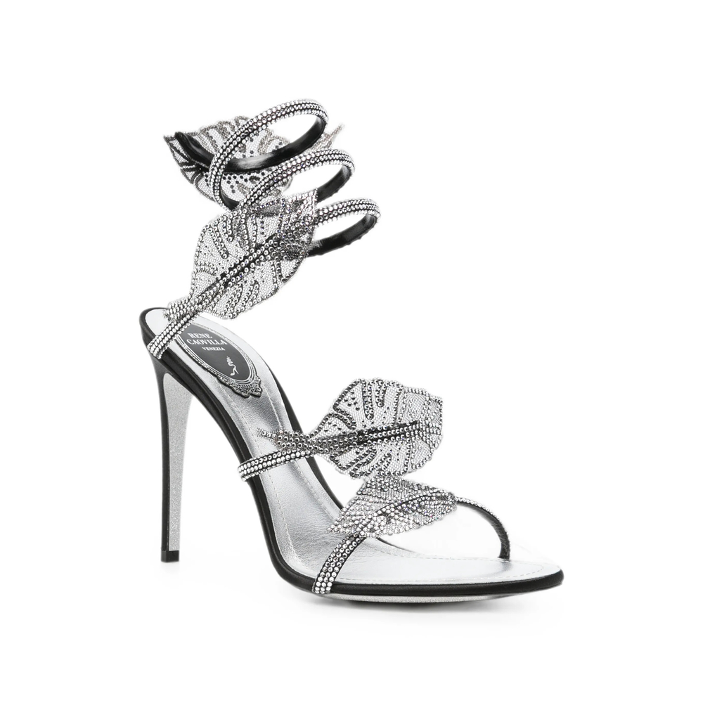 Leaf Crystal-Embellished Heeled Sandals