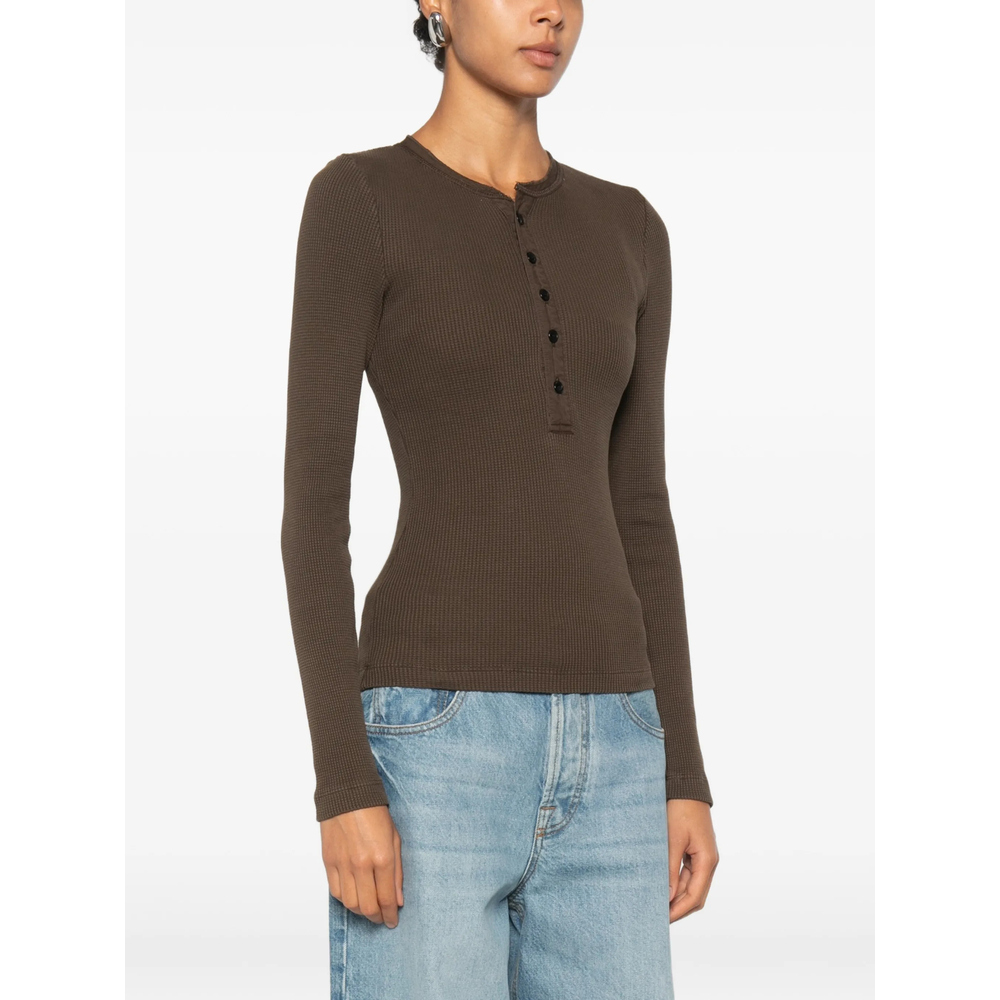 Drea Waffle-Knit Henley Top