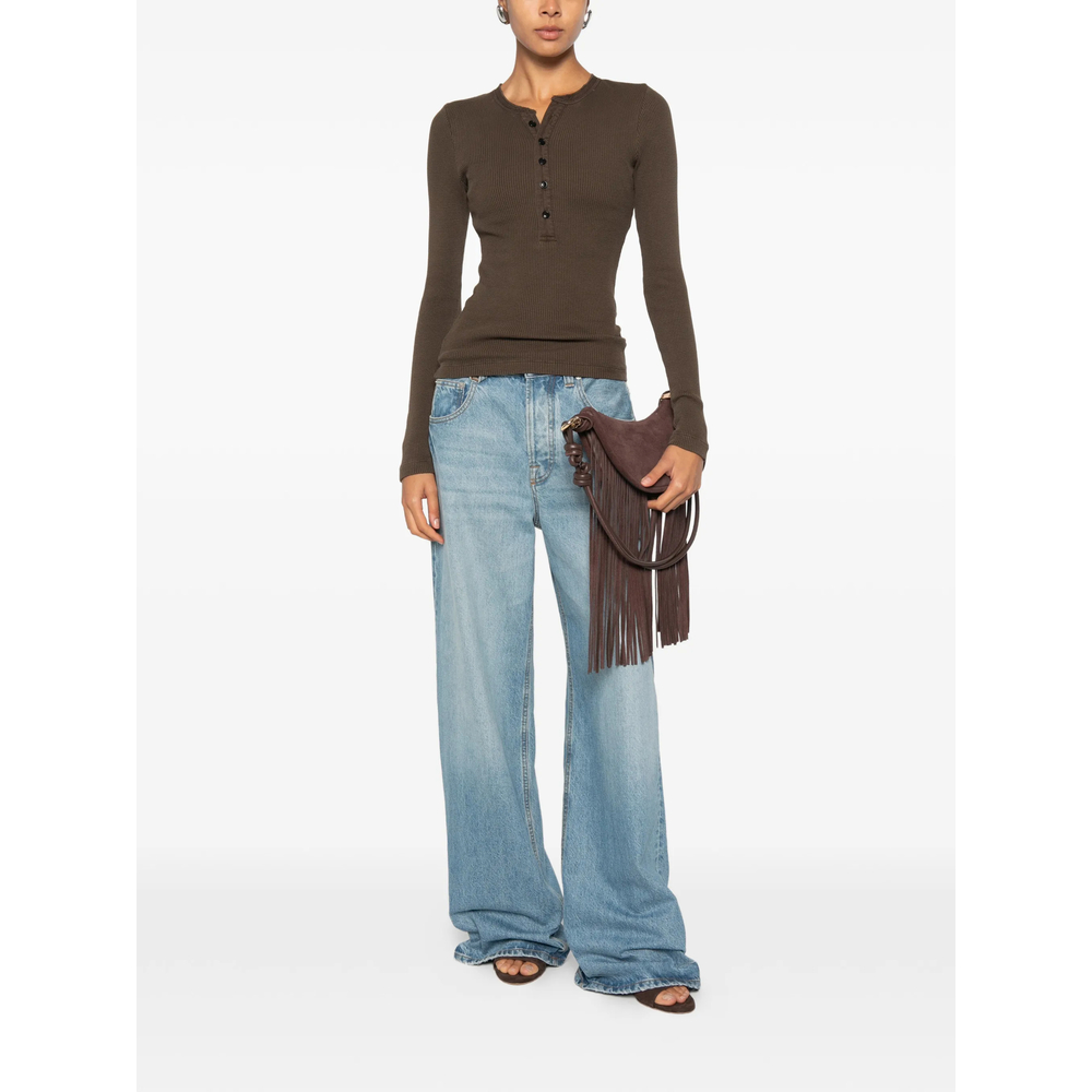Drea Waffle-Knit Henley Top