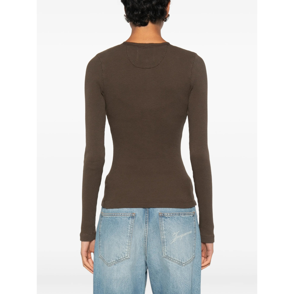 Drea Waffle-Knit Henley Top