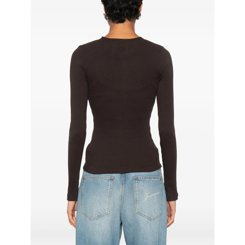 Drea Waffle-Knit Henley Top