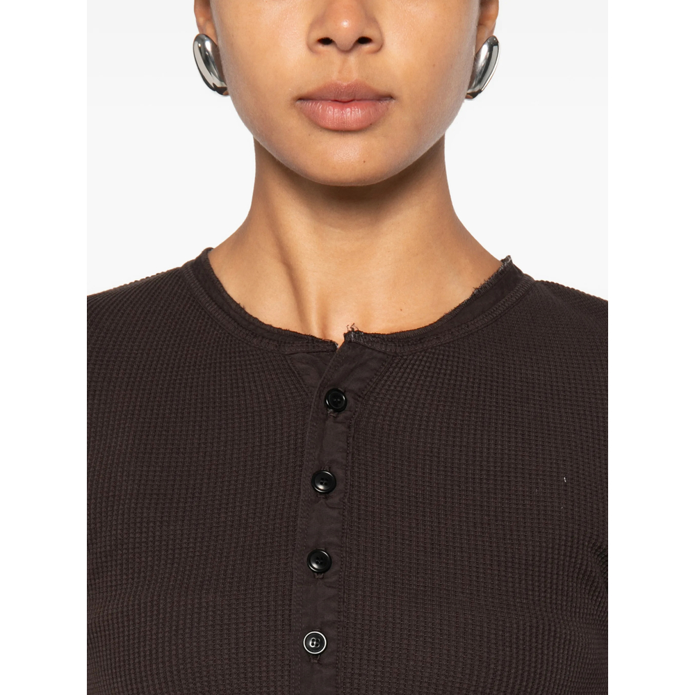 Drea Waffle-Knit Henley Top