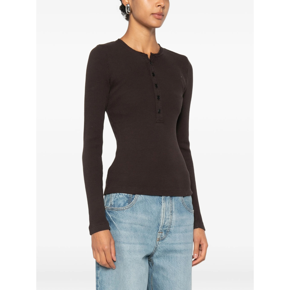 Drea Waffle-Knit Henley Top