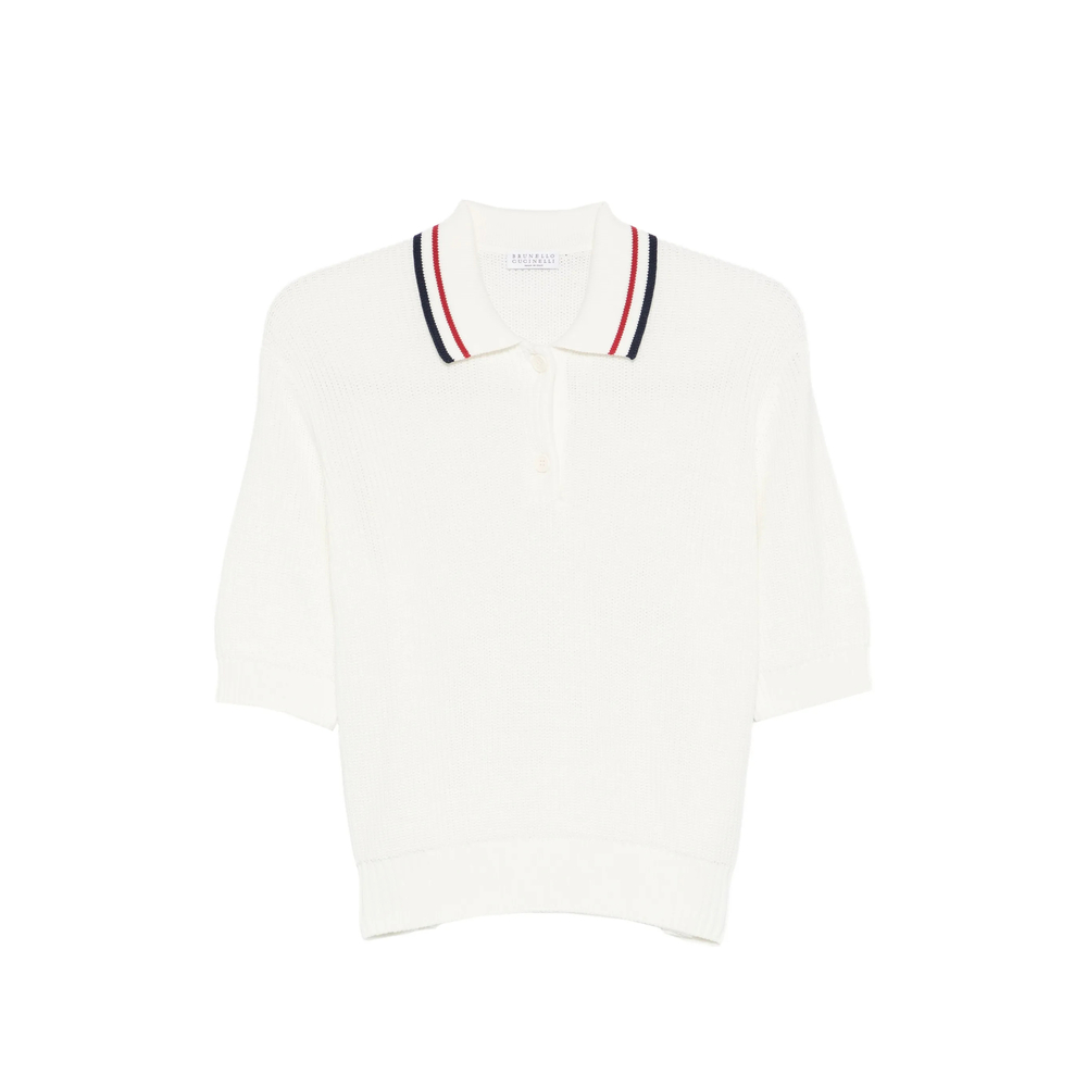 Brunello Cucinelli Striped-collar Polo Top