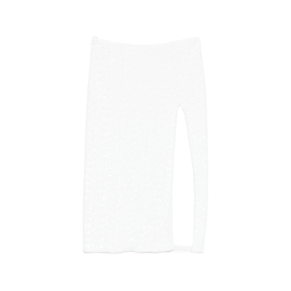 Oseree Sequin-embellished Side-slit Midi Skirt In White