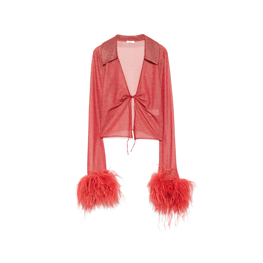 Oséree Feather-trimmed Metallic-thread Top