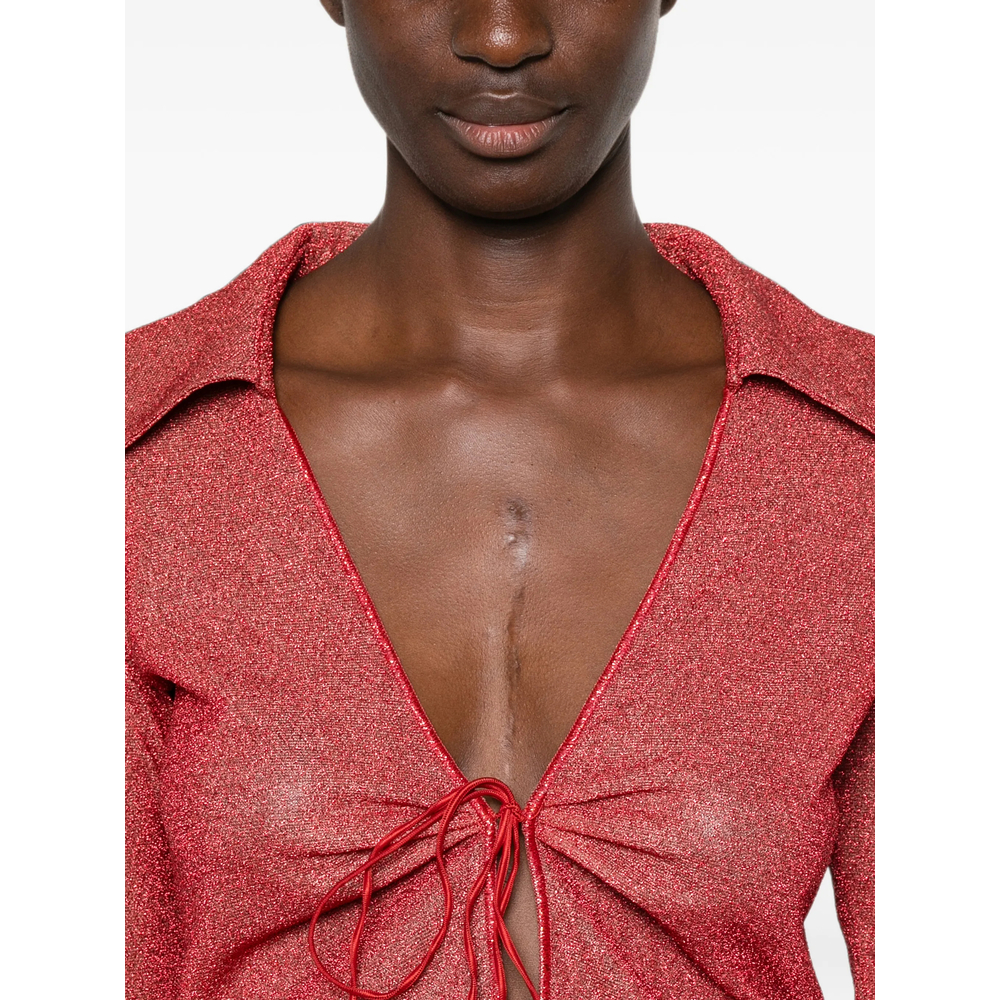 Oséree Feather-Trimmed Metallic-Thread Top