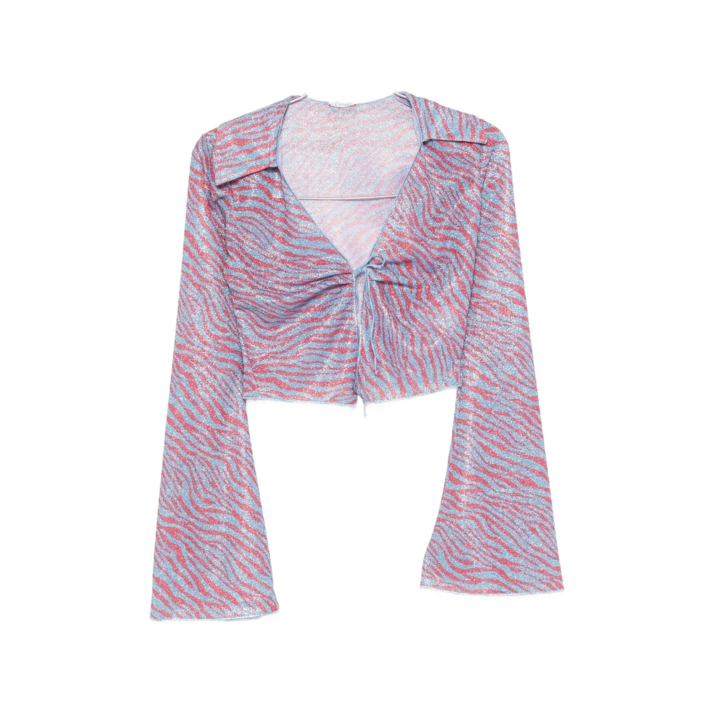 Oseree Animalier Zebra-print Slim-fit Top In Pink