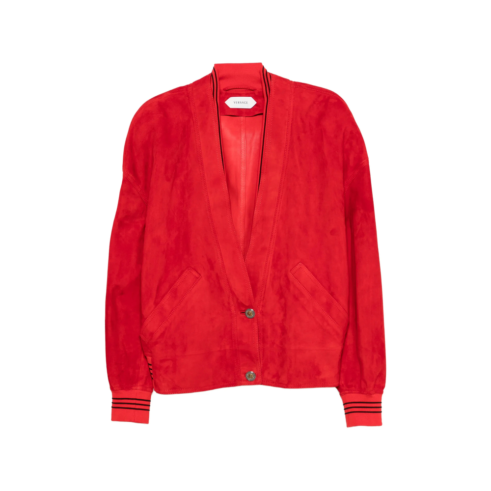 Versace Suede-finish Striped-trim Jacket
