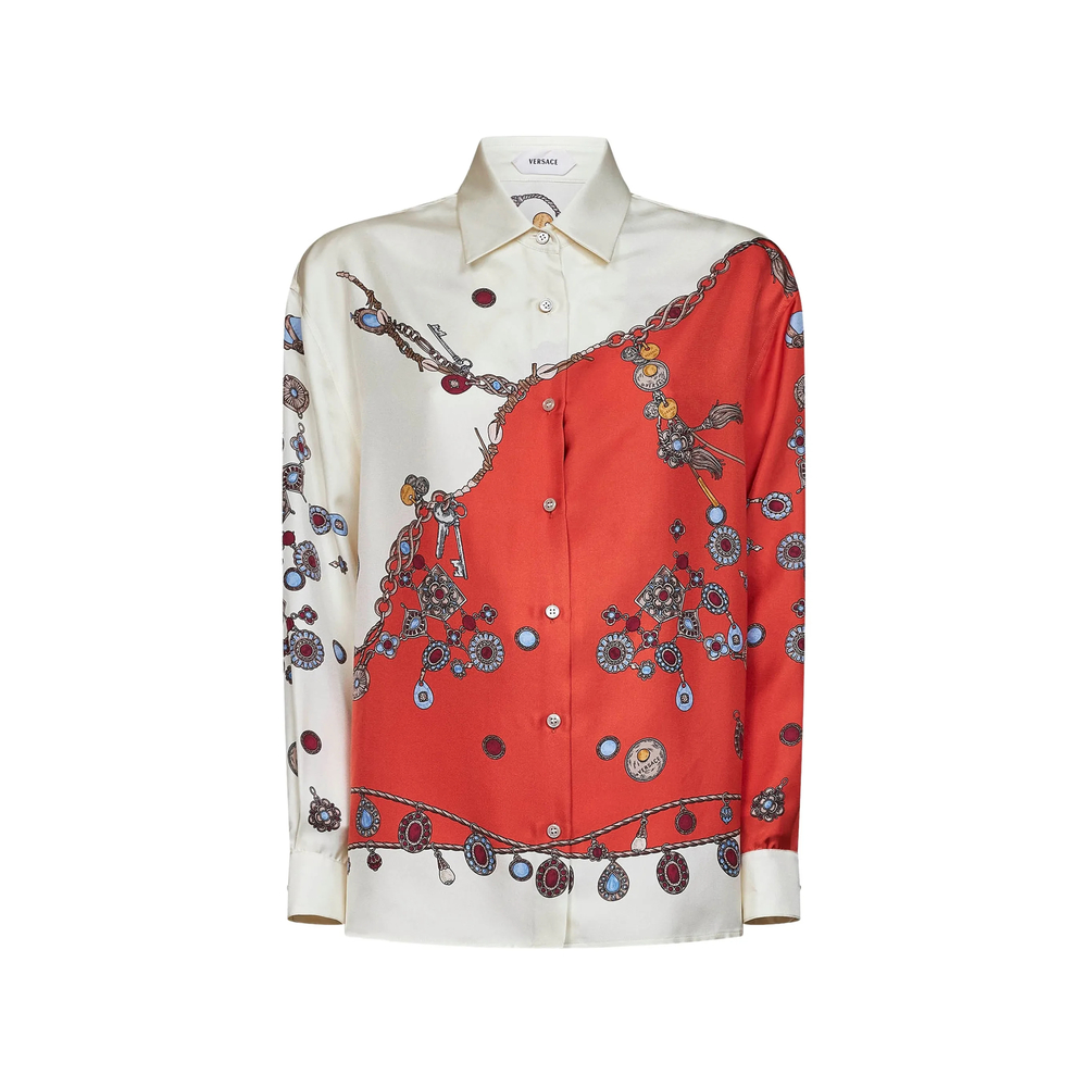 Versace Silk Shirt In White/red