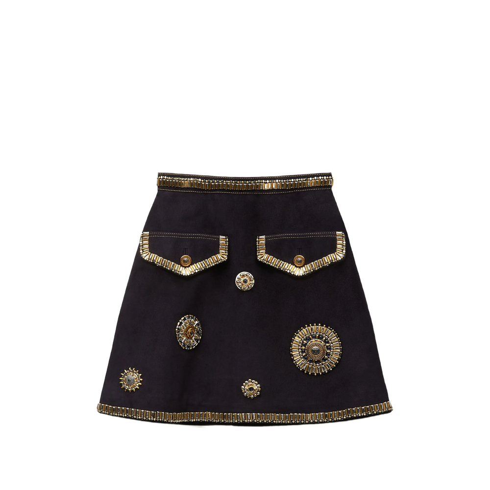 Versace Embroidered Suede Mini Skirt