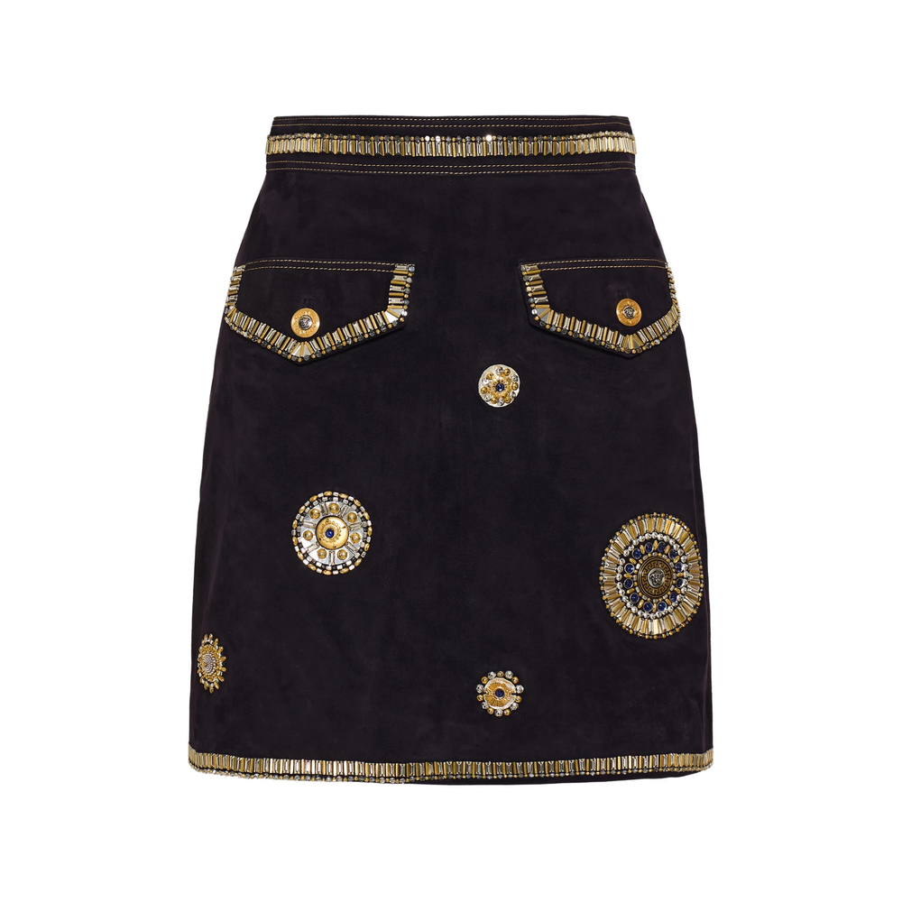 Embroidered Suede Mini