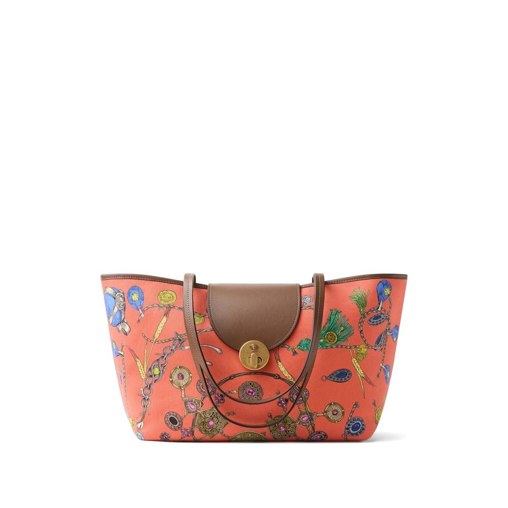 Versace Vivian Printed Small Canvas Tote In Red