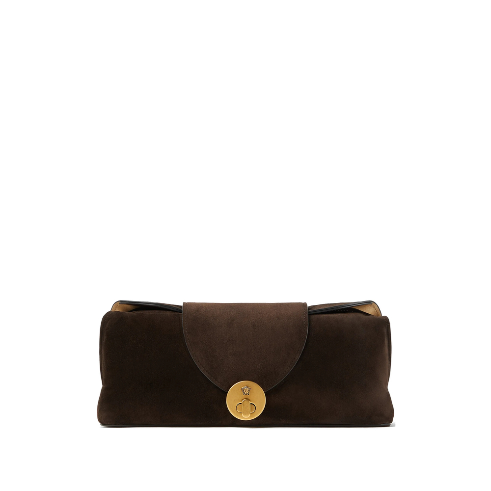 Versace Vivian Suede Clutch In Brown