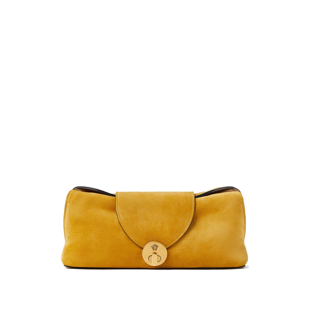 Versace Vivian Suede Clutch In Yellow