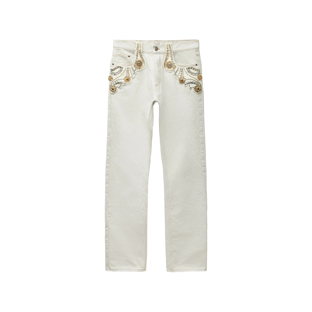 Versace Embellished Straight-leg Jeans