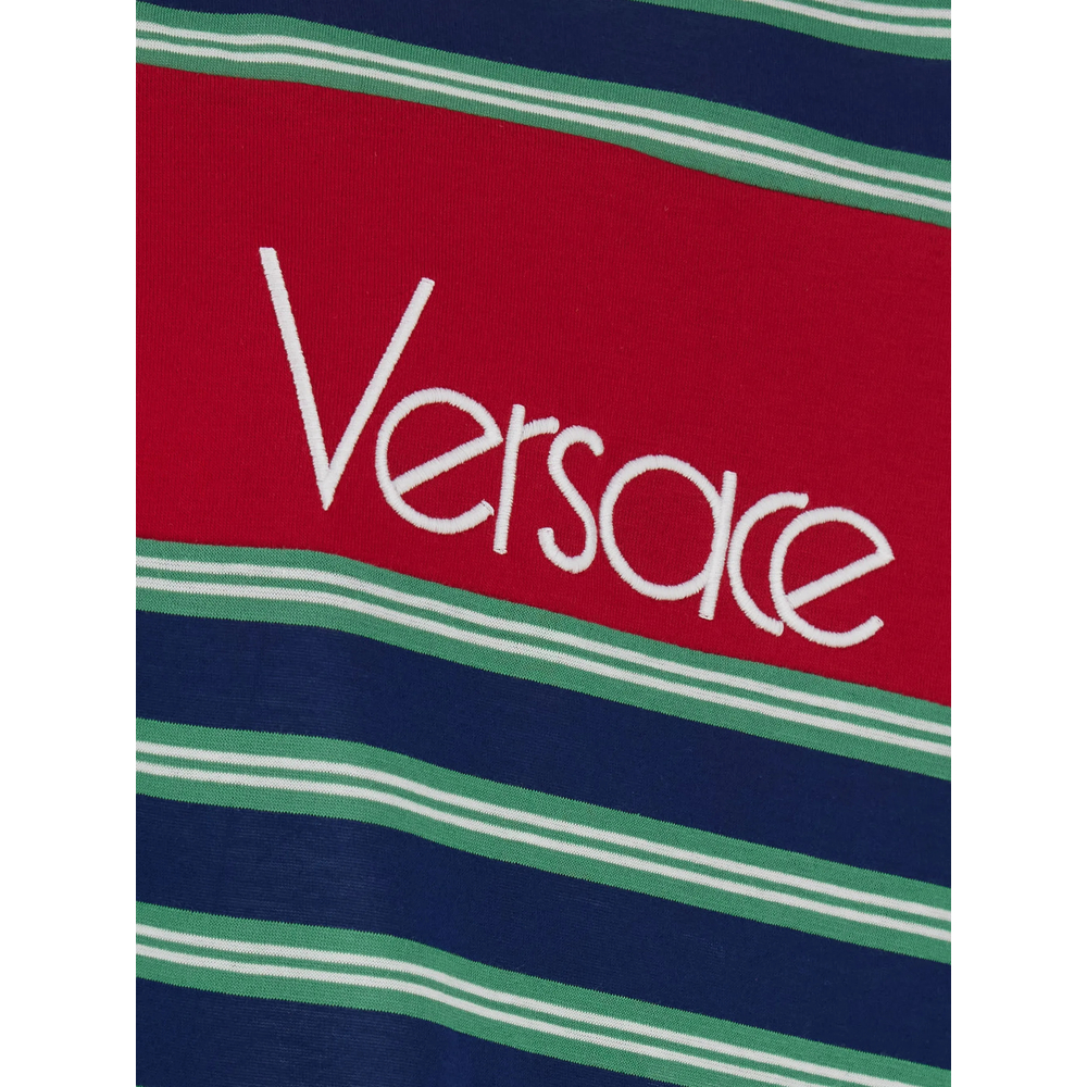 Embroidered Logo Striped Intarsia Cotton Polo