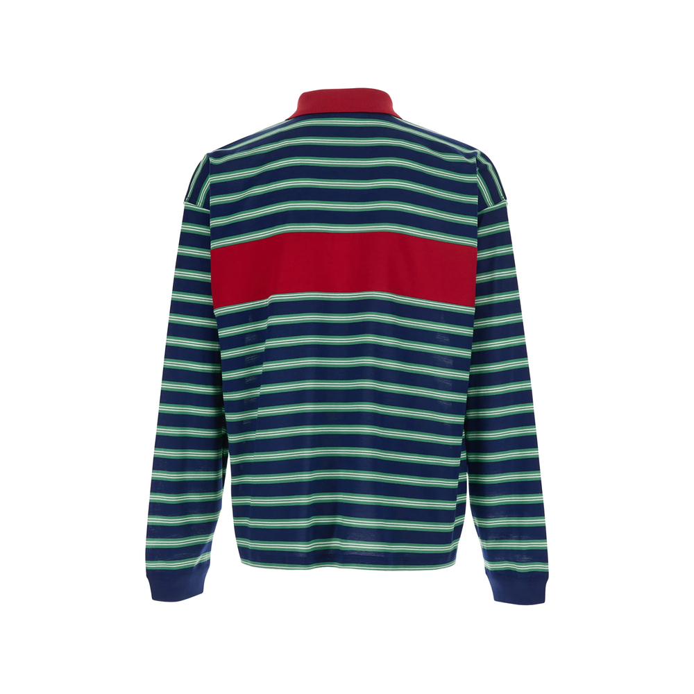 Embroidered Logo Striped Intarsia Cotton Polo