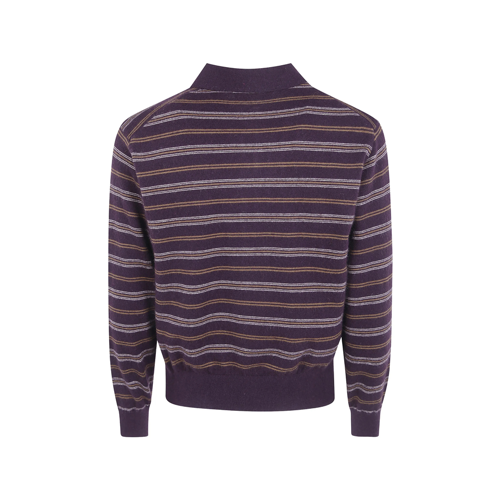 Striped Polo-Collar Sweater