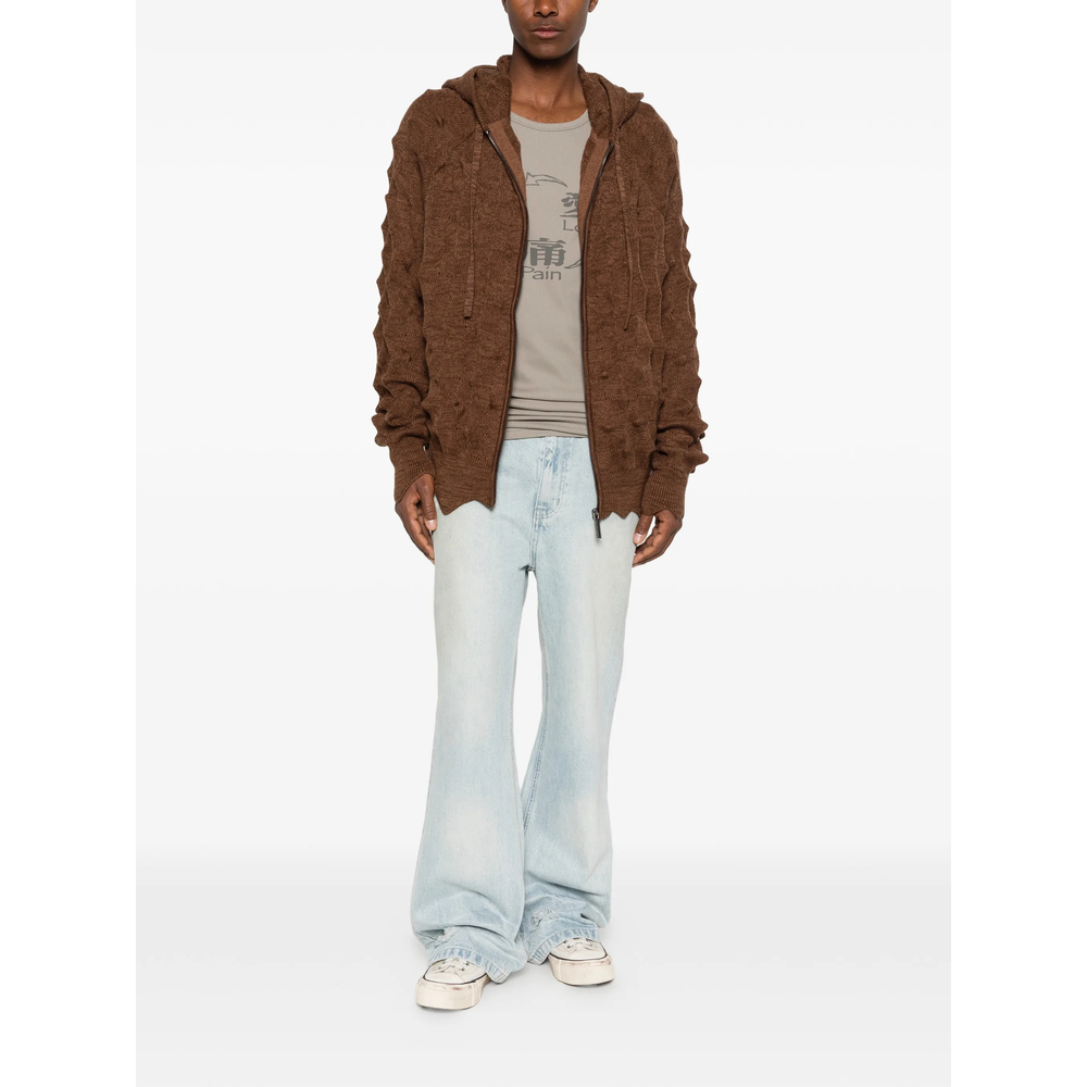Spiked Zip-Up Cable-Knit Cardigan