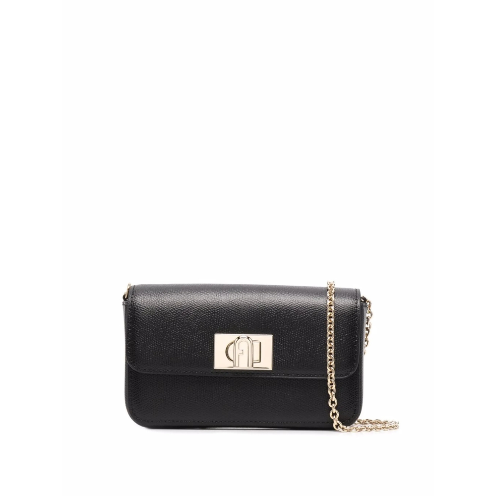 Furla Foldover Leather Satchel Bag In Black