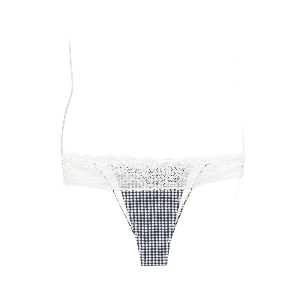 Frankies Bikinis Lea Gingham Lace-trim Bikini Bottoms In Black