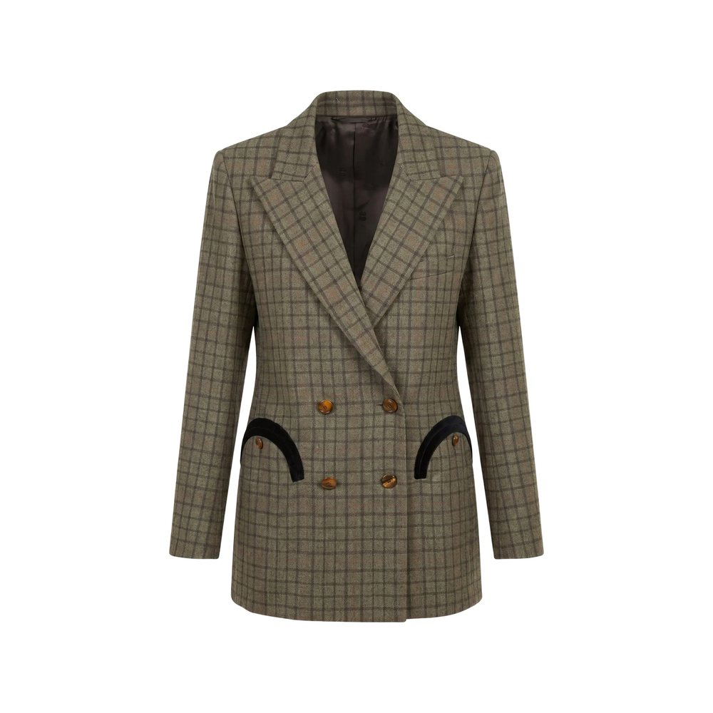 Blazé Milano Check-pattern Double-breasted Blazer In Green