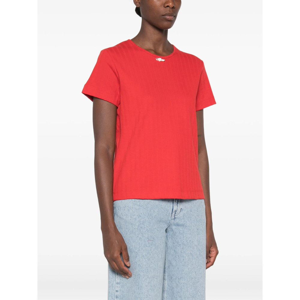 Ribbed Bow-Detail T-Shirt