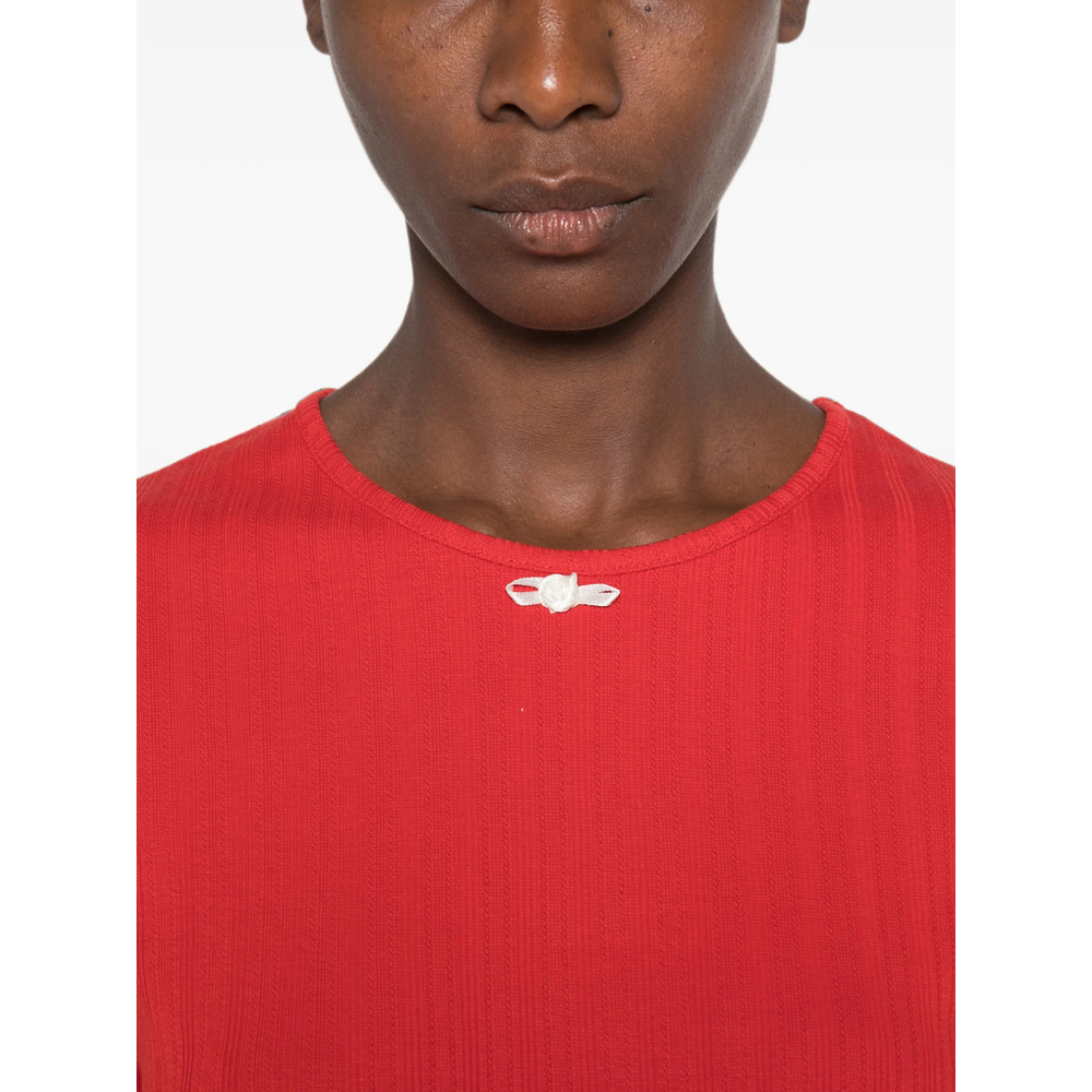 Ribbed Bow-Detail T-Shirt