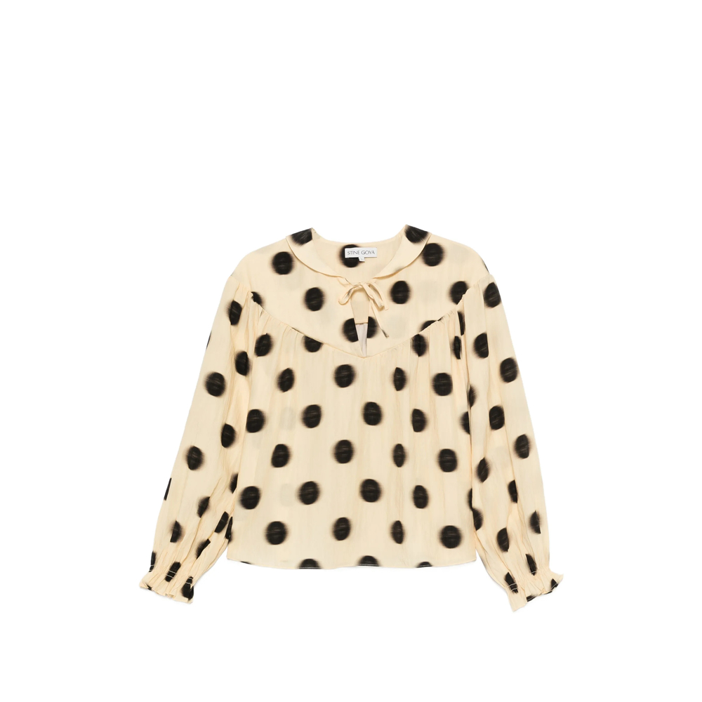 Polka-Dot Tie-Neck Blouse