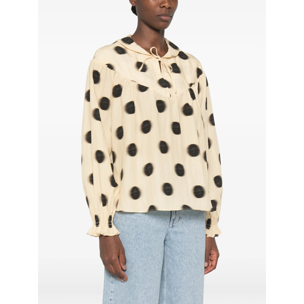 Polka-Dot Tie-Neck Blouse