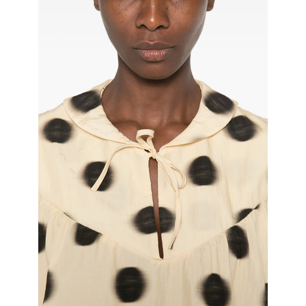 Polka-Dot Tie-Neck Blouse