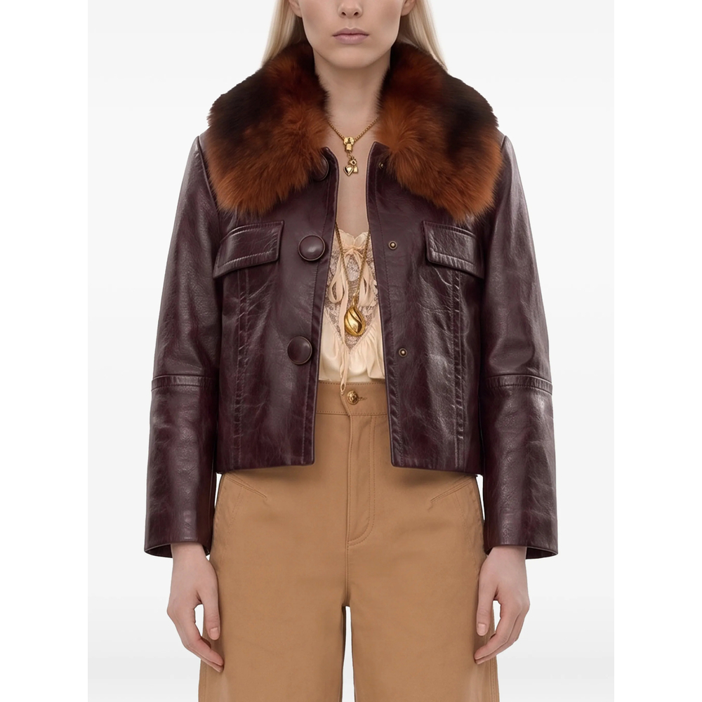 Chloé Fur-Collar Glossy Jacket