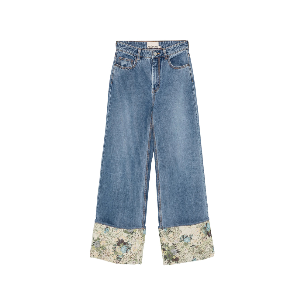 Alémais Marcel Floral-Print Tapestry-Cuff Jeans