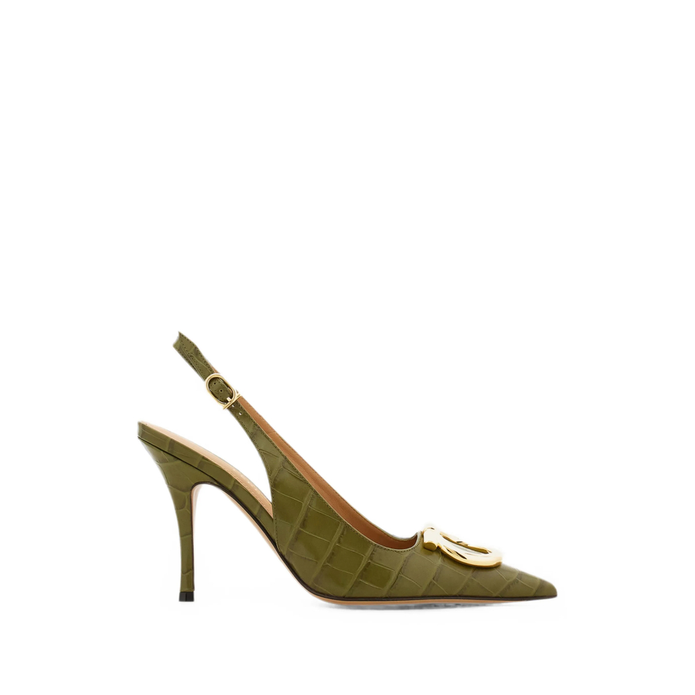 Ferragamo Gancini Croc-effect Slingback Pumps