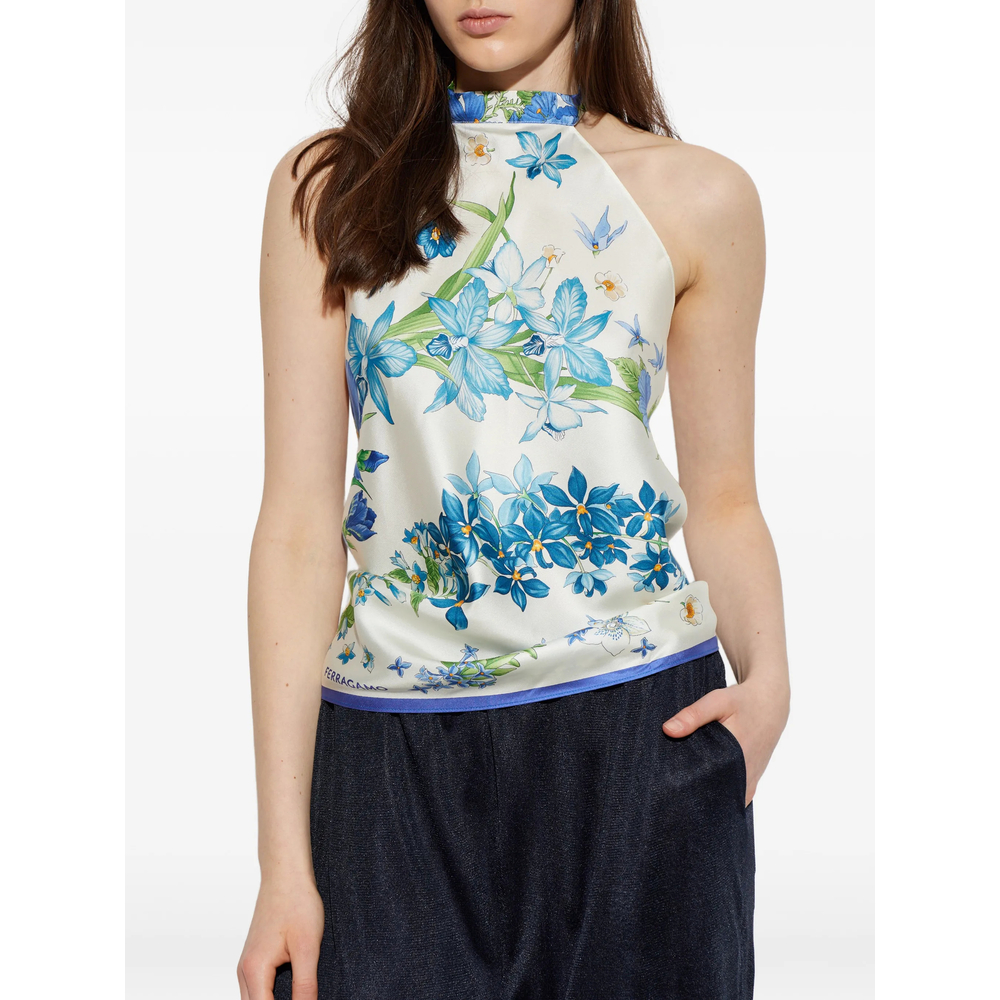 Spring-Print Foulard Top