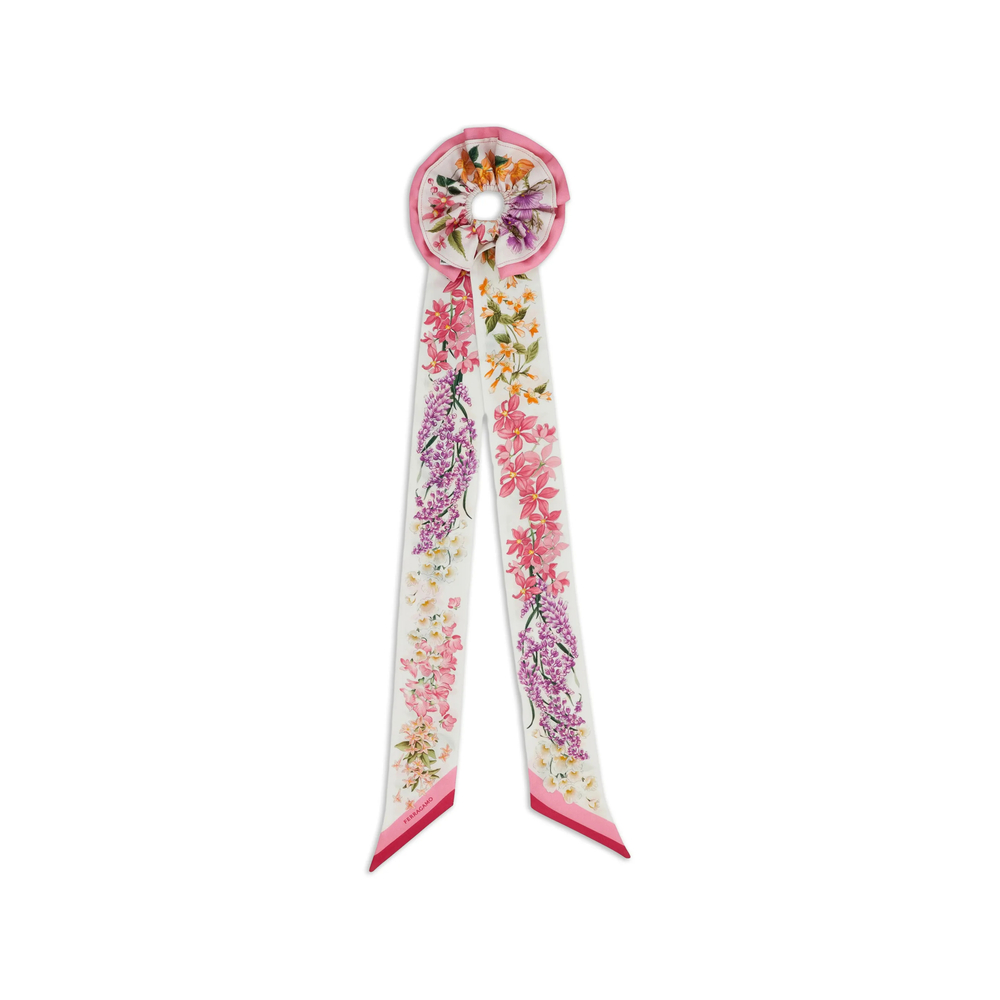 Ferragamo Spring Print Silk Scrunchie With Mini Bandeau