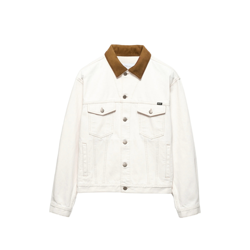 Prada Old Denim Jacket With Leather Details