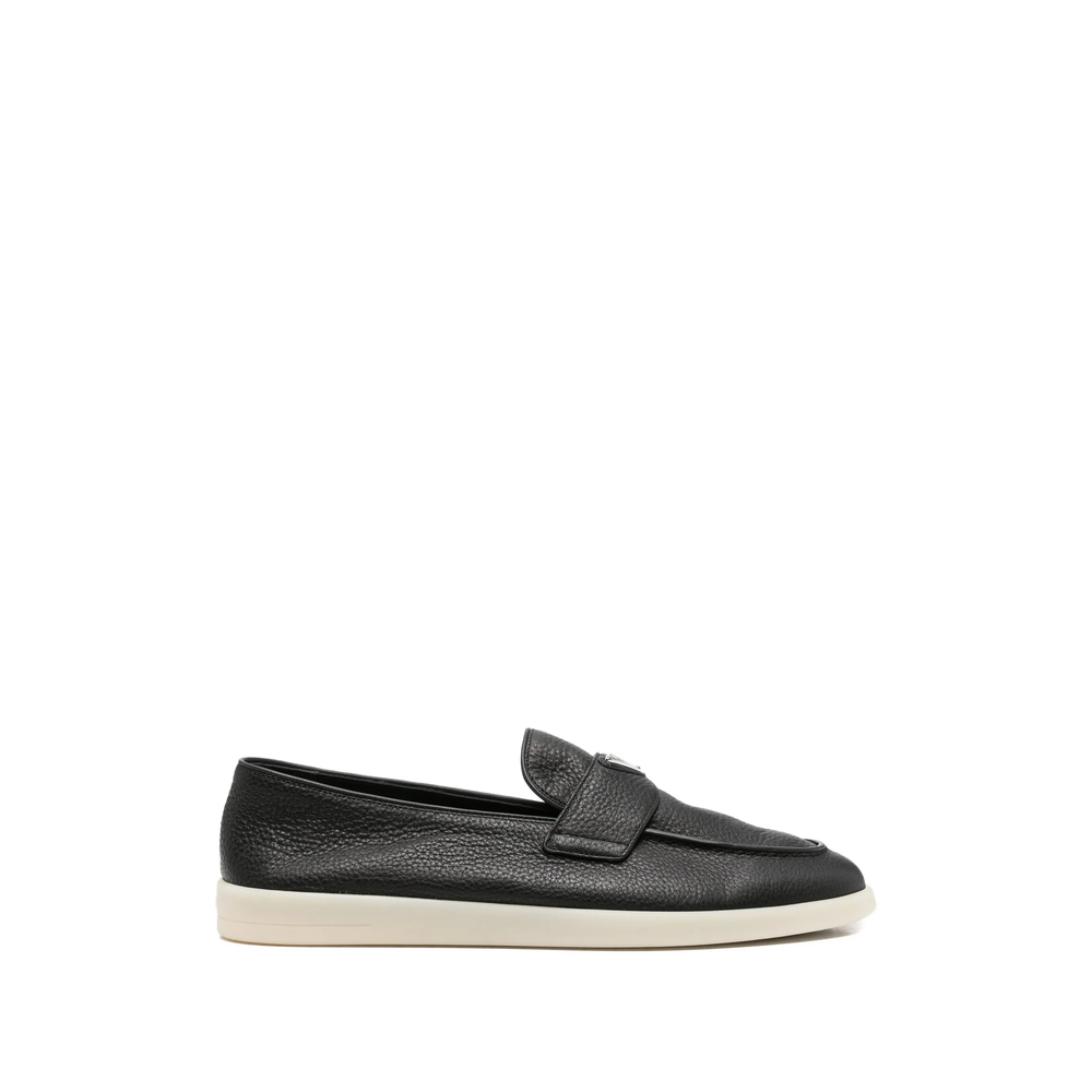 Prada Logo-plaque Pebble-grain Loafers