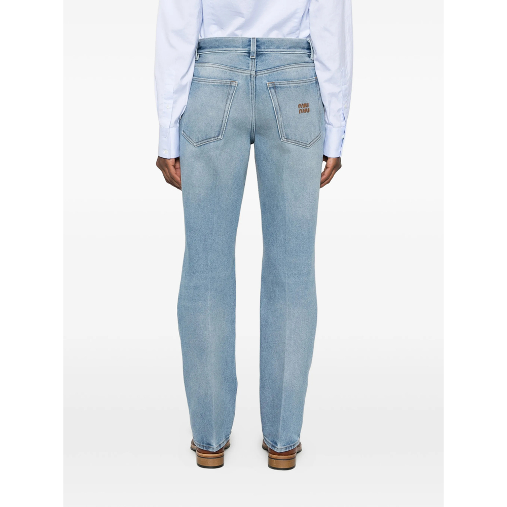 Washed Five-Pocket Straight-Leg Jeans