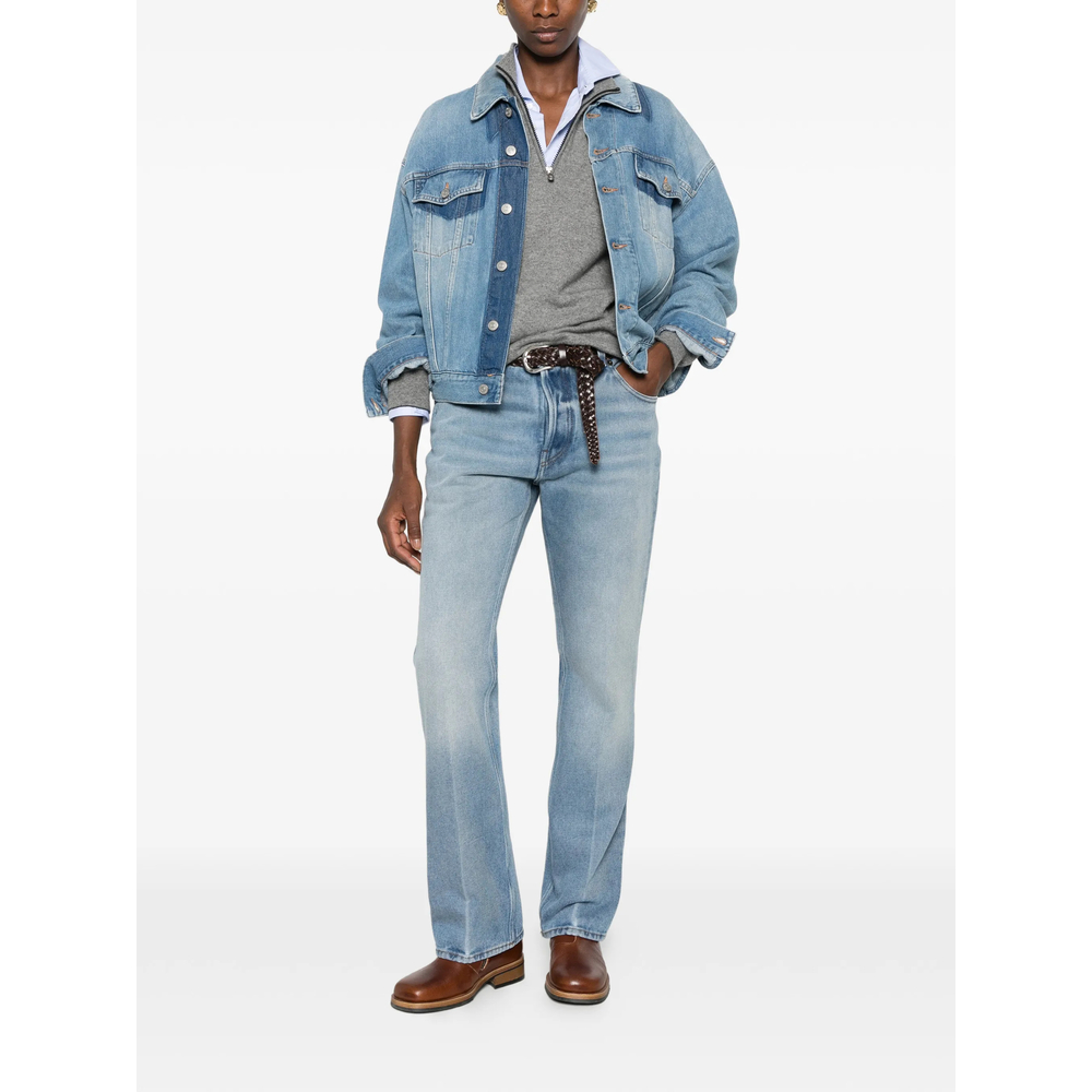 Washed Five-Pocket Straight-Leg Jeans