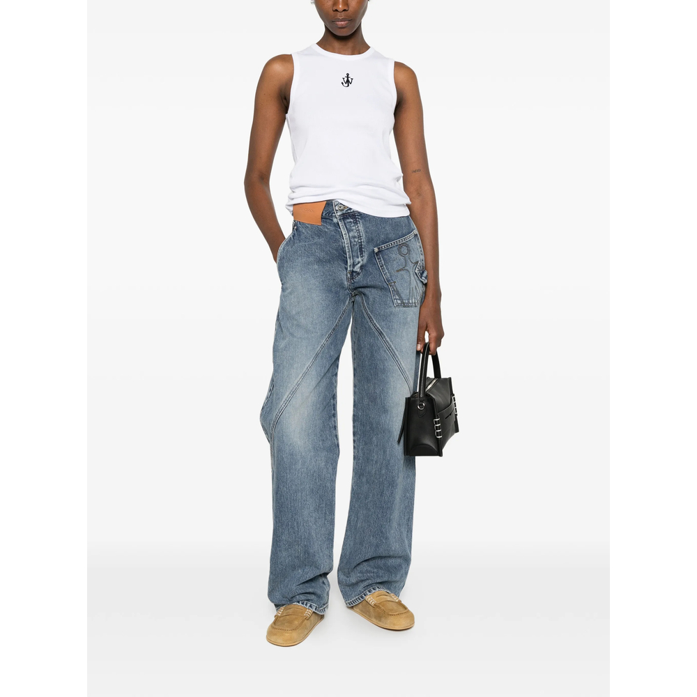 Twisted-Effect Logo-Patch Jeans