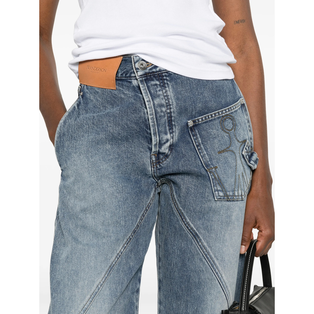 Twisted-Effect Logo-Patch Jeans
