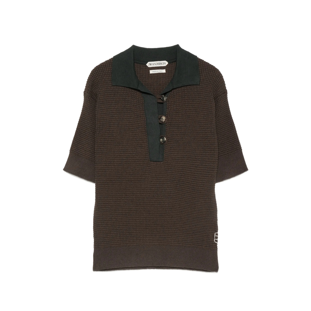 Jw Anderson Waffle-knit Short-sleeve Polo Shirt
