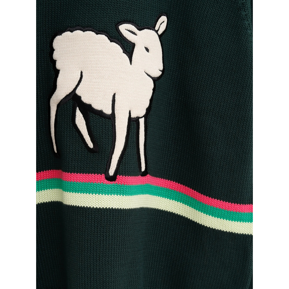 Sheep Embroidered Striped Cotton Sweater