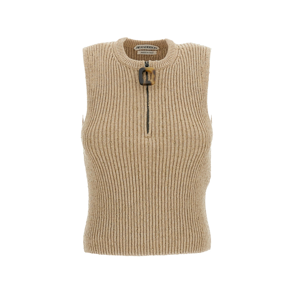 Jw Anderson Ribbed-knit Quarter-zip Top
